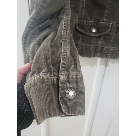 Chicos Trucker Jacket Velour Grey Size 1 Stretch Soft Pockets Medium - Picture 2 of 9